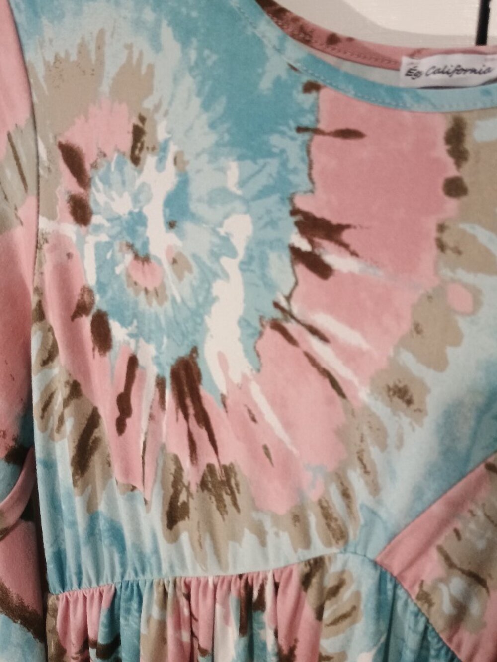 EGS California 2XL Pink Blue Tie Dye Babydoll Long Sleeve Stretch Dress - Picture 7 of 8